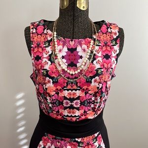 Pink floral and black slimming sleeveless dress Large